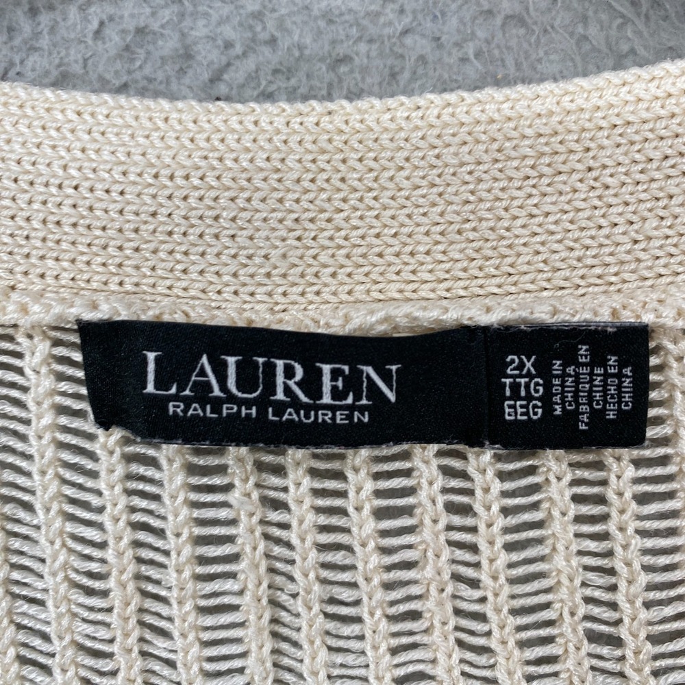 Lauren Ralph Lauren Cardigan Sweater Womens 2X Crochet Open Knit V Neck Cropped - Picture 5 of 13